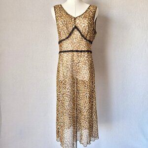 Vintage Y2K Meghan Matthews Sheer Chiffon Lace Trim Midi Dress Sleeveless